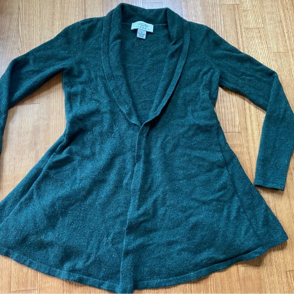 FLASH SALE - Lim Time!! Ply Cashmere 100% cashmere! Peplum Green Open Cardigan S